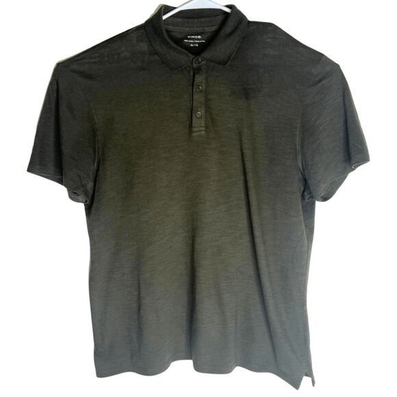 Vince Men's Slub Cotton CollaredStretch Short Sleeve Polo Shirt Black Size Large - Picture 1 of 8